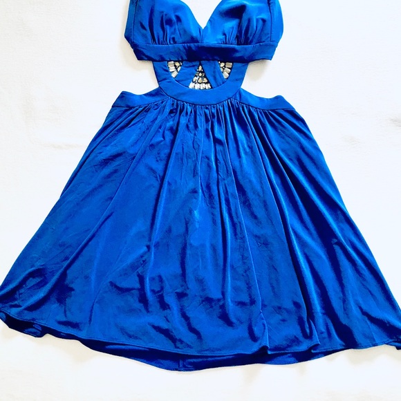 NWT BCBG Blue Cutout Jeweled Mini Dress L - Picture 2 of 6